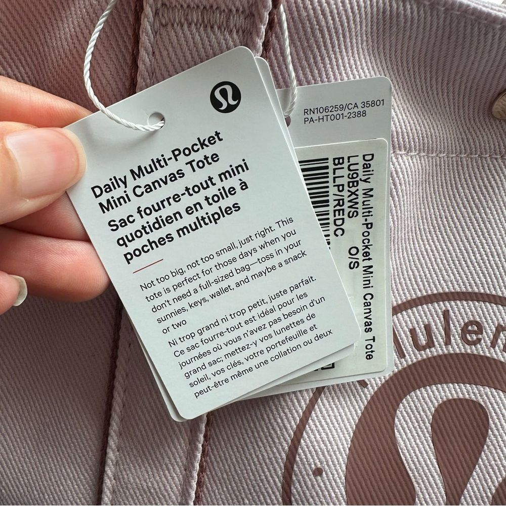 NWT 6.5L Lululemon Daily Multi-Pocket Mini Cotton Canvas Tote Bag Blissful Pink - Picture 4 of 10